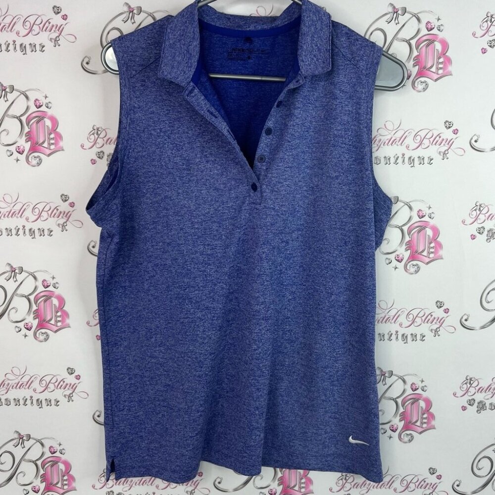 Nike golf tank top dri fit button up half purple Heathered Blue Sleeveless Top